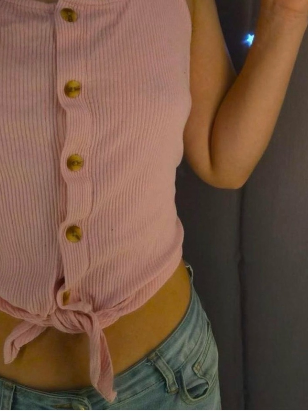 Justice Light Pink Ribbed Button-Front Tie Tank - Picture 3 of 5